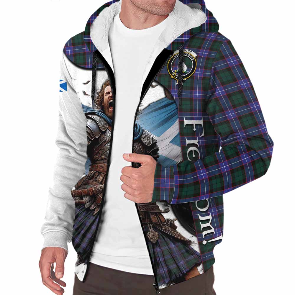 Tartan Vibes Clothing Hunter (Hunterston) Crest Tartan Sherpa Hoodie Inspired by the Freedom of Scottish Warrior