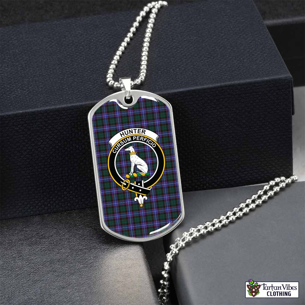 Tartan Vibes Clothing Hunter (Hunterston) Tartan Dog Tag Necklace with Family Crest