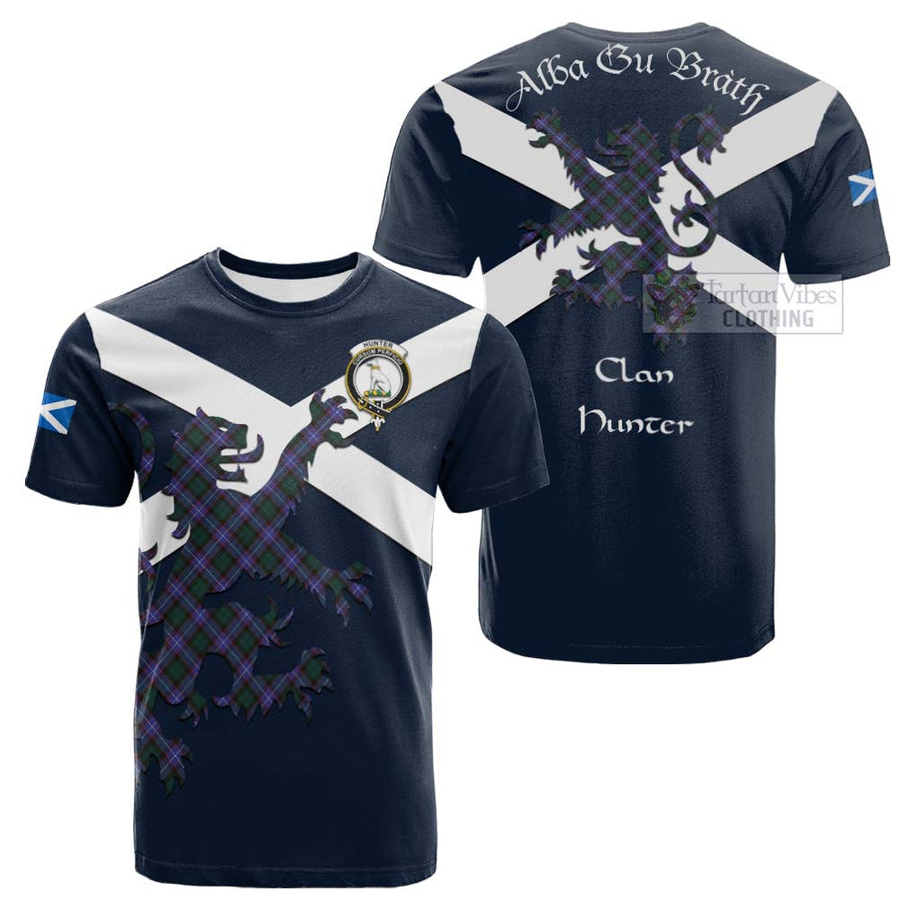 Tartan Vibes Clothing Hunter (Hunterston) Tartan Lion Rampant Cotton T-shirt – Proudly Display Your Heritage with Alba Gu Brath and Clan Name