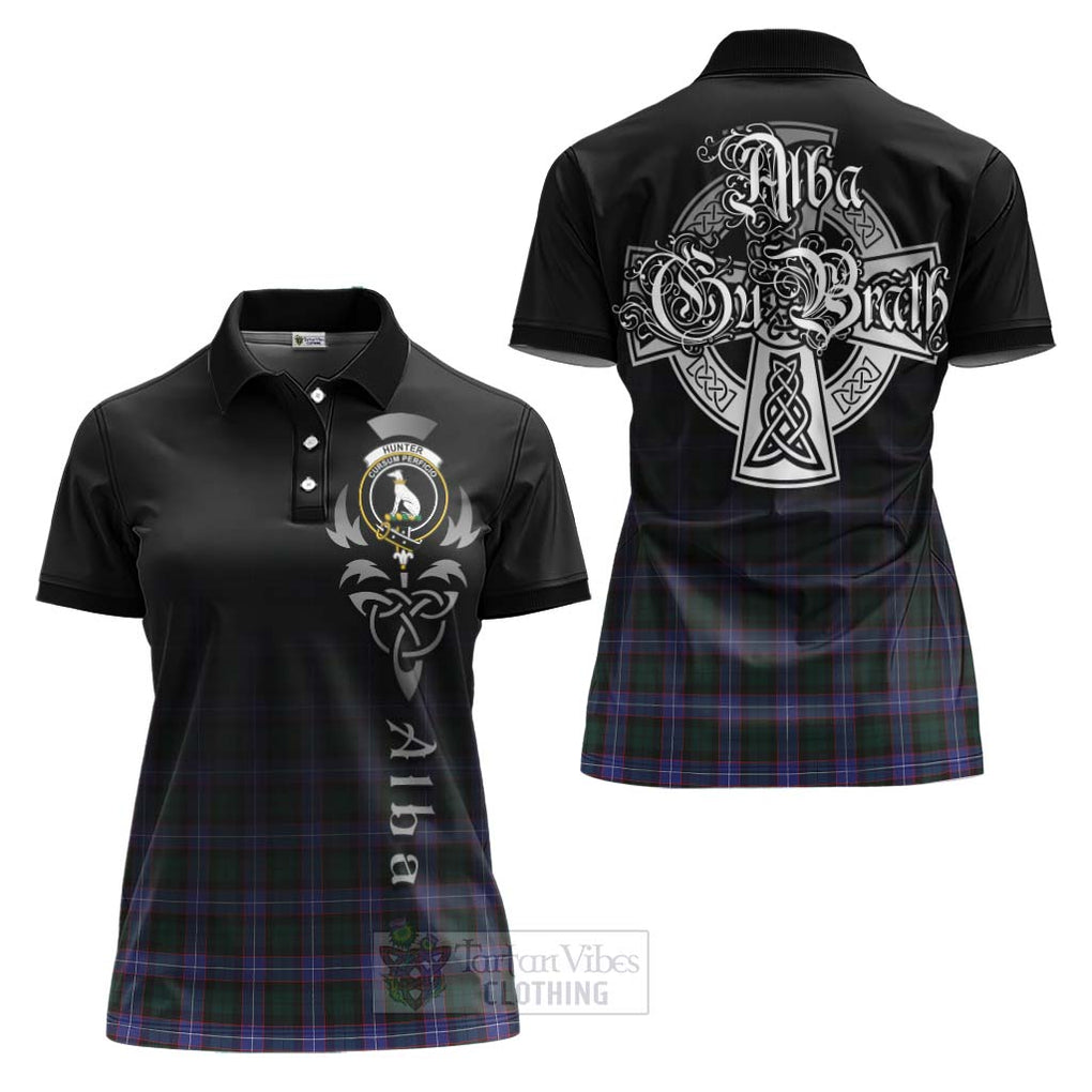 Tartan Vibes Clothing Hunter (Hunterston) Tartan Women's Polo Shirt Featuring Alba Gu Brath Family Crest Celtic Inspired