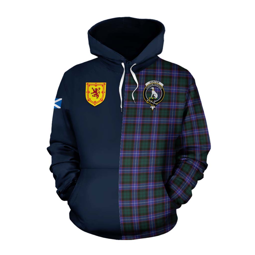 Tartan Vibes Clothing Hunter (Hunterston) Tartan Cotton Hoodie Alba with Scottish Lion Royal Arm Half Style