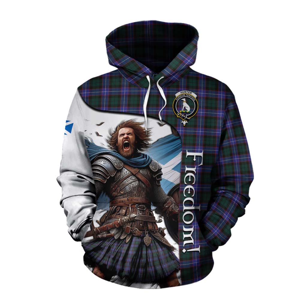 Tartan Vibes Clothing Hunter (Hunterston) Crest Tartan Cotton Hoodie Inspired by the Freedom of Scottish Warrior