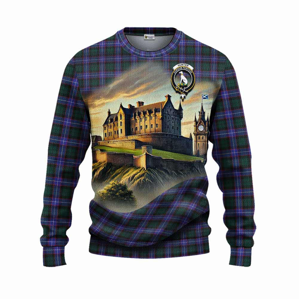 Hunter (Hunterston) Tartan Family Crest Knitted Sweater with Scottish Ancient Castle Style Unisex - Tartan Vibes Clothing