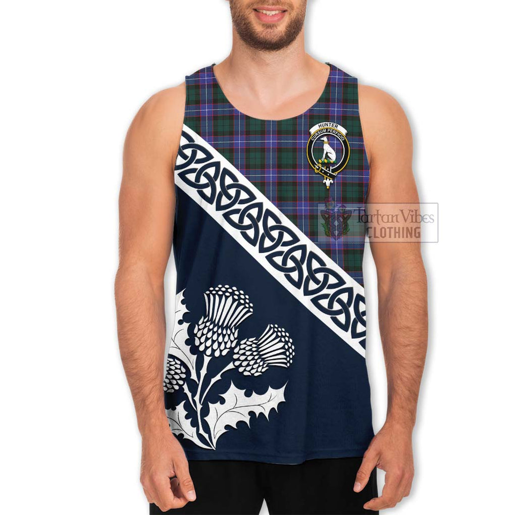 Tartan Vibes Clothing Hunter (Hunterston) Tartan Men's Tank Top Featuring Thistle and Scotland Map