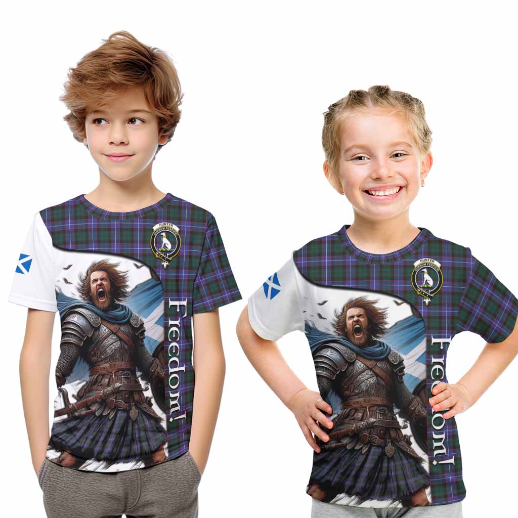 Tartan Vibes Clothing Hunter (Hunterston) Crest Tartan Kid T-Shirt Inspired by the Freedom of Scottish Warrior