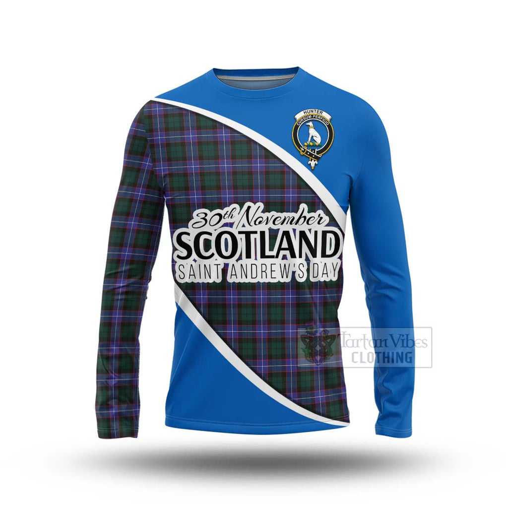 Tartan Vibes Clothing Hunter (Hunterston) Family Crest Tartan Long Sleeve T-Shirt Celebrate Saint Andrew's Day in Style