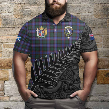 Hunter (Hunterston) Crest Tartan Polo Shirt with New Zealand Silver Fern Half Style