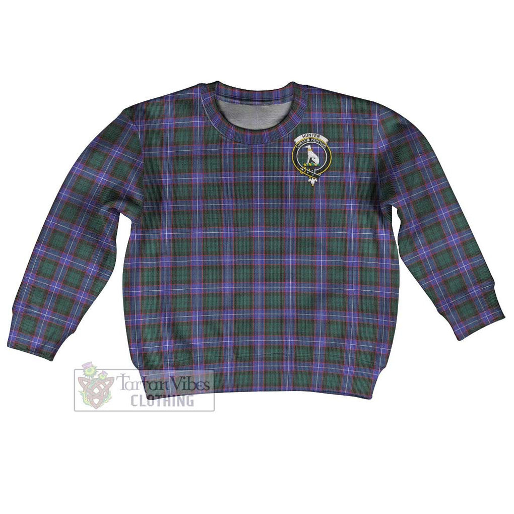 Tartan Vibes Clothing Hunter (Hunterston) Tartan Kid Ugly Sweater with Family Crest