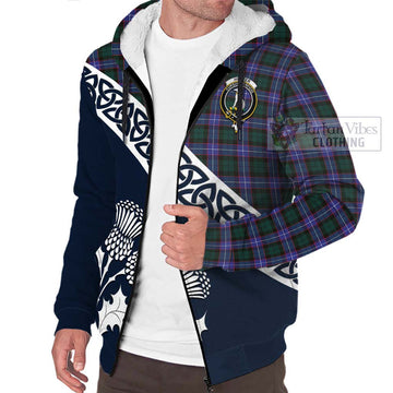 Hunter (Hunterston) Tartan Sherpa Hoodie Featuring Thistle and Scotland Map