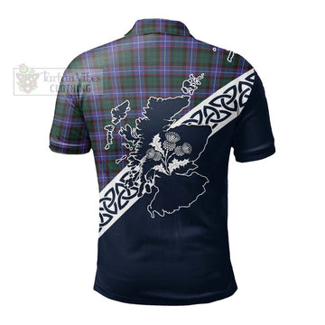 Hunter (Hunterston) Tartan Polo Shirt Featuring Thistle and Scotland Map