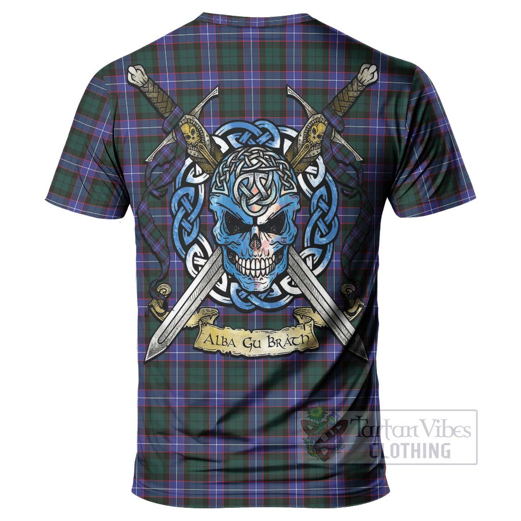 Tartan Vibes Clothing Hunter (Hunterston) Tartan T-Shirt with Family Crest Celtic Skull Style