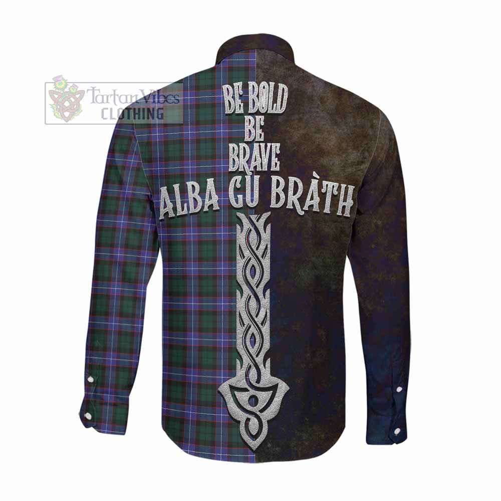 Hunter (Hunterston) Tartan Family Crest Long Sleeve Button Shirt Alba Gu Brath Be Brave Lion Ancient Style Men's Shirt - Tartan Vibes Clothing