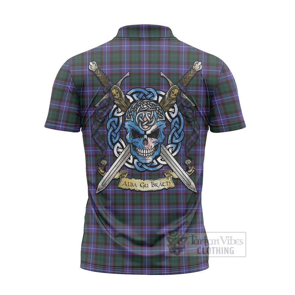 Tartan Vibes Clothing Hunter (Hunterston) Tartan Zipper Polo Shirt with Family Crest Celtic Skull Style