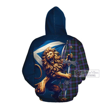 Hunter (Hunterston) Tartan Family Crest Cotton Hoodie with Scottish Majestic Lion