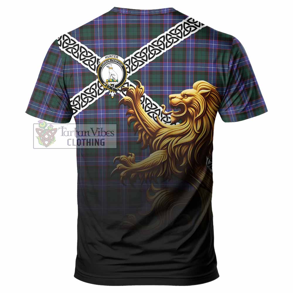 Hunter (Hunterston) Crest Tartan T-Shirt with Golden Lion Emblem Celtic Style - Tartan Vibes Clothing
