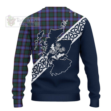 Hunter (Hunterston) Tartan Ugly Sweater Featuring Thistle and Scotland Map