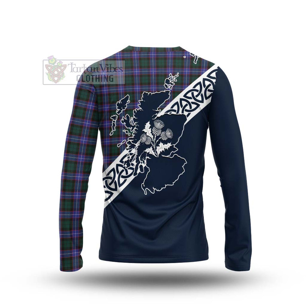 Tartan Vibes Clothing Hunter (Hunterston) Tartan Long Sleeve T-Shirt Featuring Thistle and Scotland Map