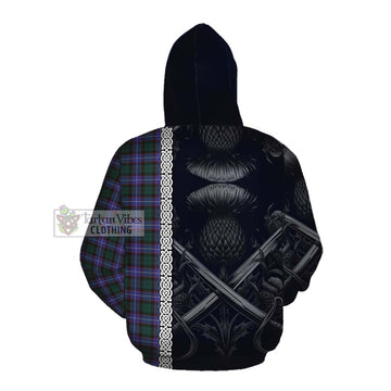 Hunter (Hunterston) Tartan Cotton Hoodie with Family Crest Cross Sword Thistle Celtic Vibes