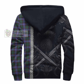 Hunter (Hunterston) Tartan Sherpa Hoodie with Family Crest Cross Sword Thistle Celtic Vibes