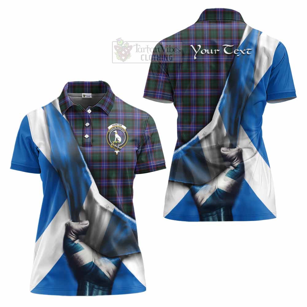 Tartan Vibes Clothing Hunter (Hunterston) Tartan Women's Polo Shirt with Family Crest Scotland Patriotic Style