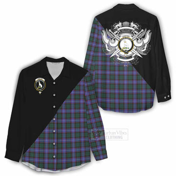 Hunter (Hunterston) Tartan Women's Casual Shirt with Family Crest and Military Logo Style