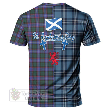 Hunter (Hunterston) Tartan T-Shirt Happy St. Andrew's Day Half Tartan Style