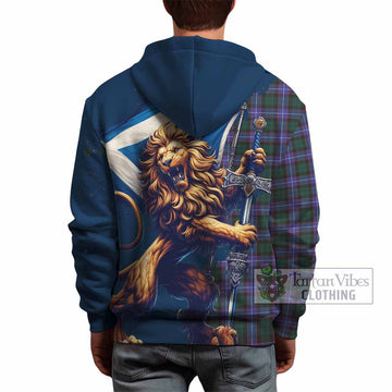 Hunter (Hunterston) Tartan Family Crest Hoodie with Scottish Majestic Lion