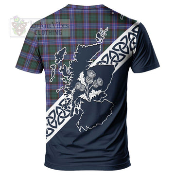 Hunter (Hunterston) Tartan T-Shirt Featuring Thistle and Scotland Map