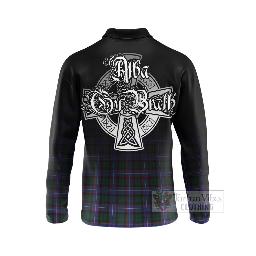 Tartan Vibes Clothing Hunter (Hunterston) Tartan Long Sleeve Polo Shirt Featuring Alba Gu Brath Family Crest Celtic Inspired