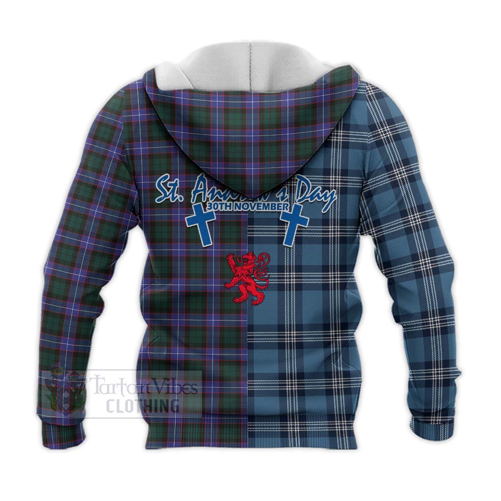 Tartan Vibes Clothing Hunter (Hunterston) Tartan Knitted Hoodie Happy St. Andrew's Day Half Tartan Style