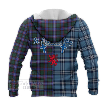 Hunter (Hunterston) Tartan Knitted Hoodie Happy St. Andrew's Day Half Tartan Style