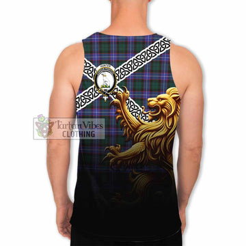 Hunter (Hunterston) Crest Tartan Men's Tank Top with Golden Lion Emblem Celtic Style - Tartan Vibes Clothing