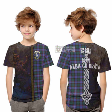 Hunter (Hunterston) Tartan Family Crest Kid T-Shirt Alba Gu Brath Be Brave Lion Ancient Style - Tartan Vibes Clothing