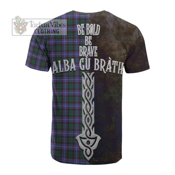 Hunter (Hunterston) Tartan Family Crest Cotton T-shirt Alba Gu Brath Be Brave Lion Ancient Style - Tartan Vibes Clothing