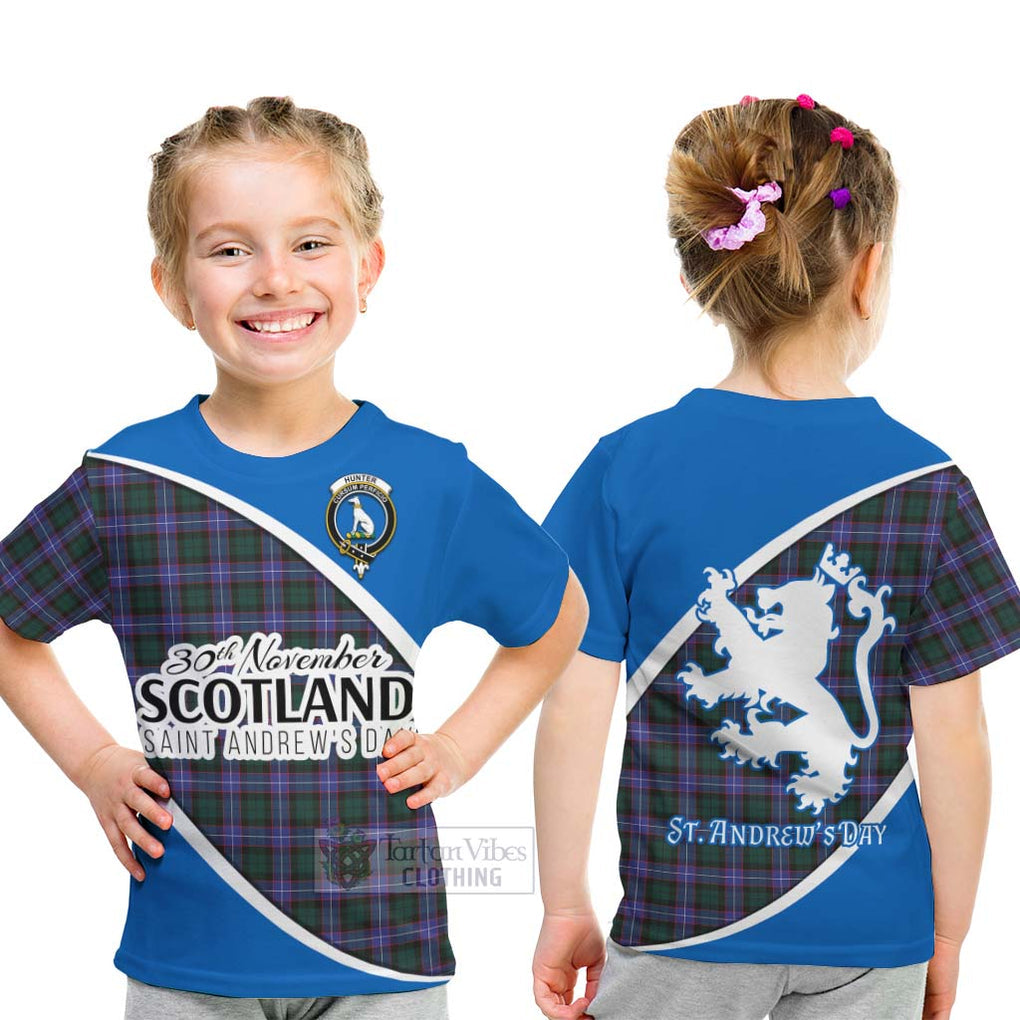 Tartan Vibes Clothing Hunter (Hunterston) Family Crest Tartan Kid T-Shirt Celebrate Saint Andrew's Day in Style