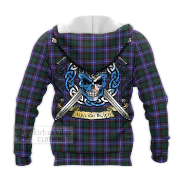 Hunter (Hunterston) Tartan Knitted Hoodie with Family Crest Celtic Skull Style