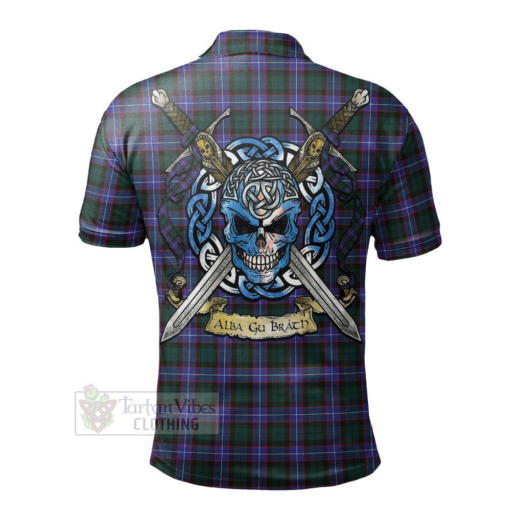 Tartan Vibes Clothing Hunter (Hunterston) Tartan Polo Shirt with Family Crest Celtic Skull Style