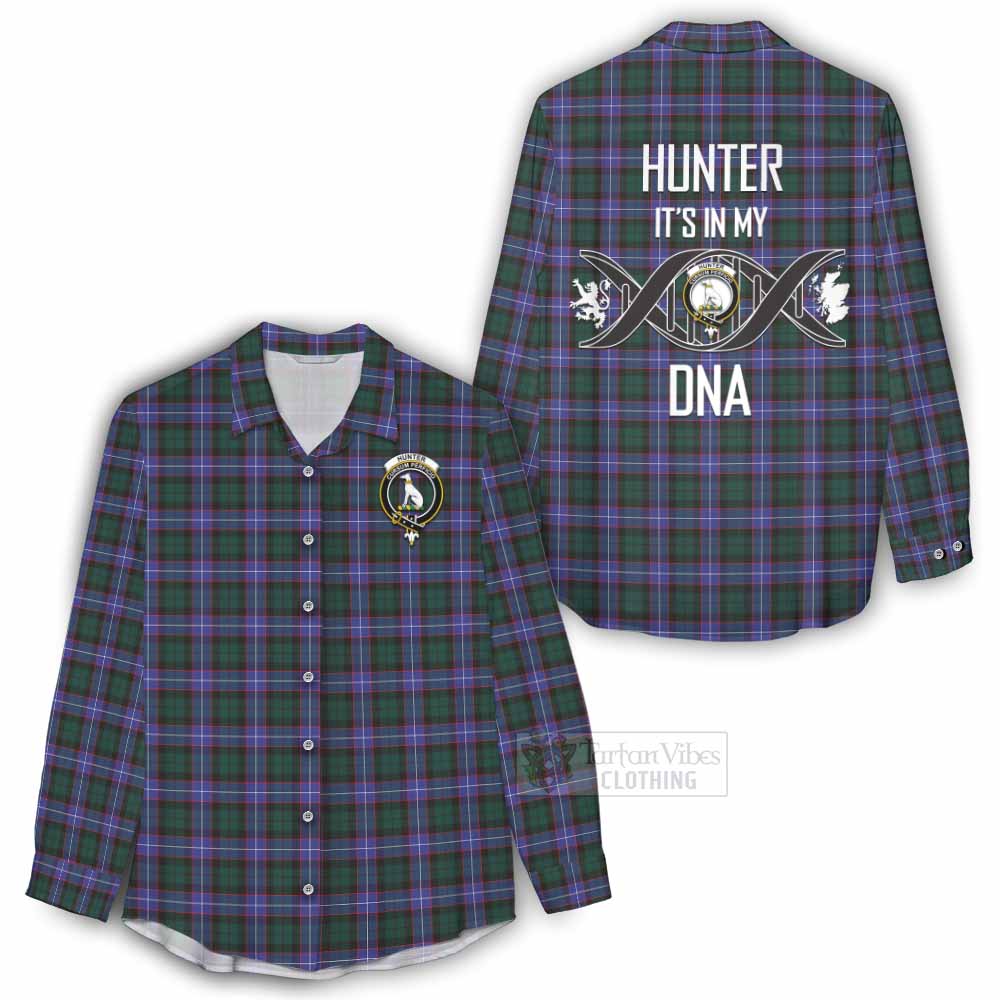 Tartan Vibes Clothing Hunter (Hunterston) Tartan Women's Casual Shirt with Family Crest DNA In Me Style