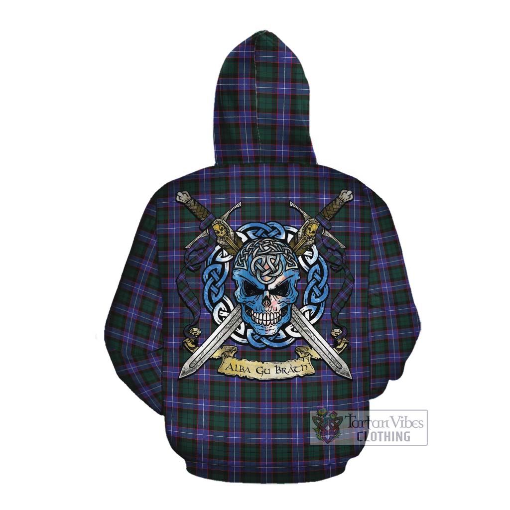 Tartan Vibes Clothing Hunter (Hunterston) Tartan Cotton Hoodie with Family Crest Celtic Skull Style