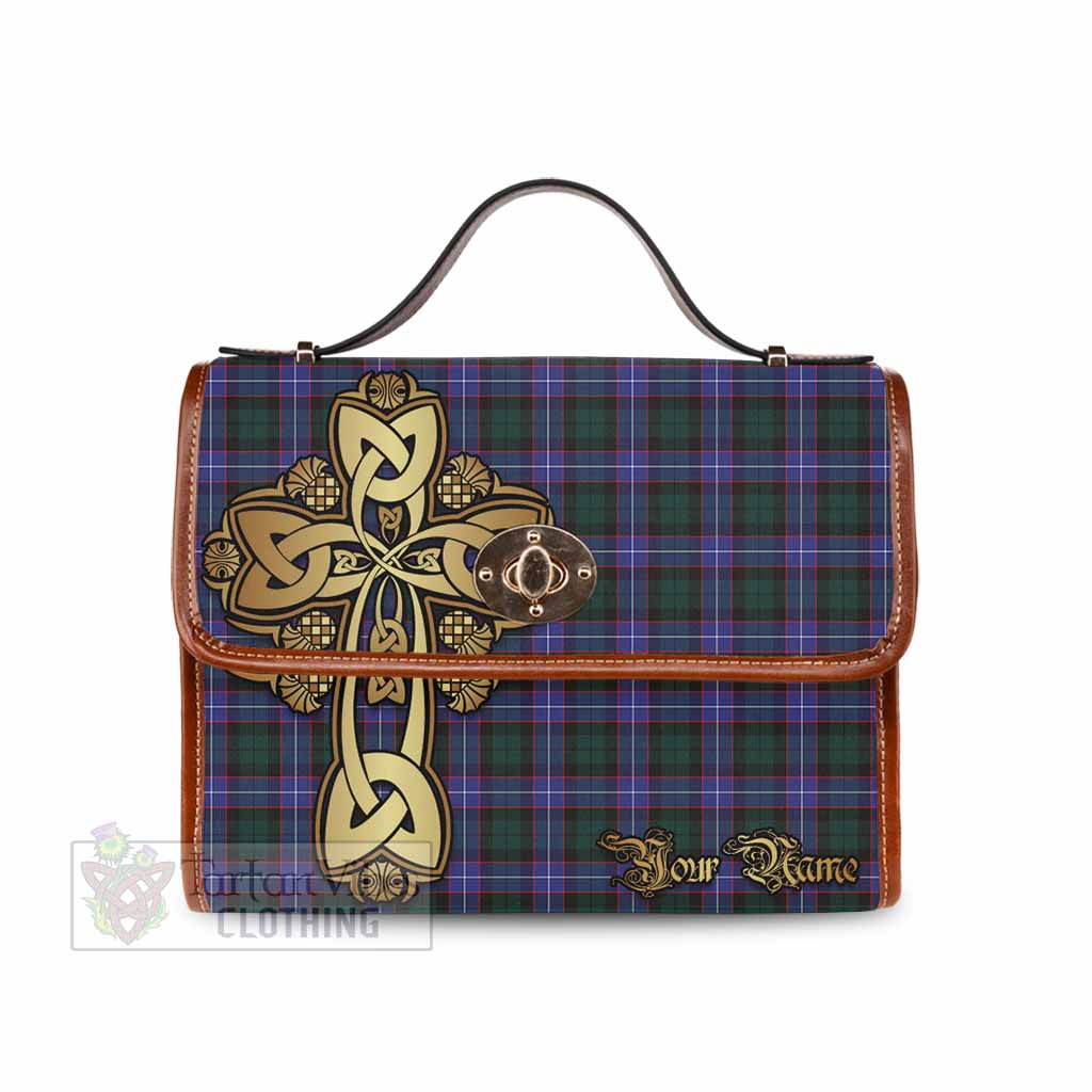 Tartan Vibes Clothing Hunter (Hunterston) Tartan Waterproof Canvas Bag Golden Thistle Celtic Cross Style