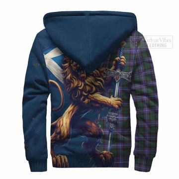 Hunter (Hunterston) Tartan Family Crest Sherpa Hoodie with Scottish Majestic Lion