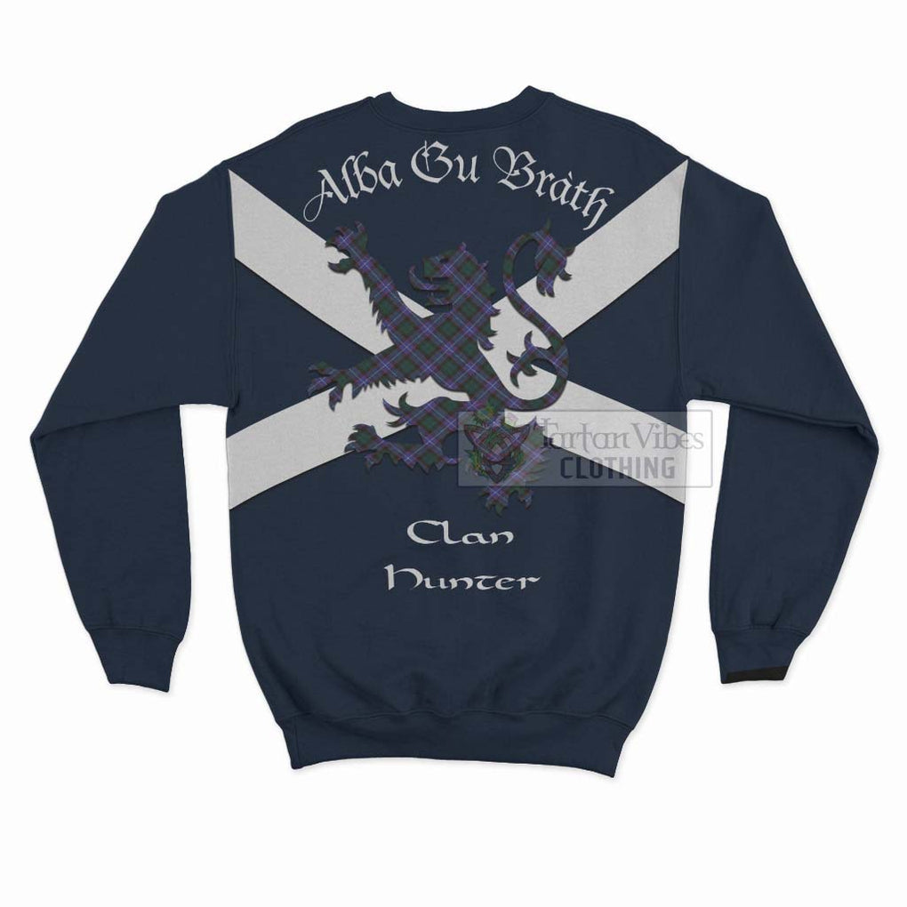 Tartan Vibes Clothing Hunter (Hunterston) Tartan Lion Rampant Sweatshirt – Proudly Display Your Heritage with Alba Gu Brath and Clan Name