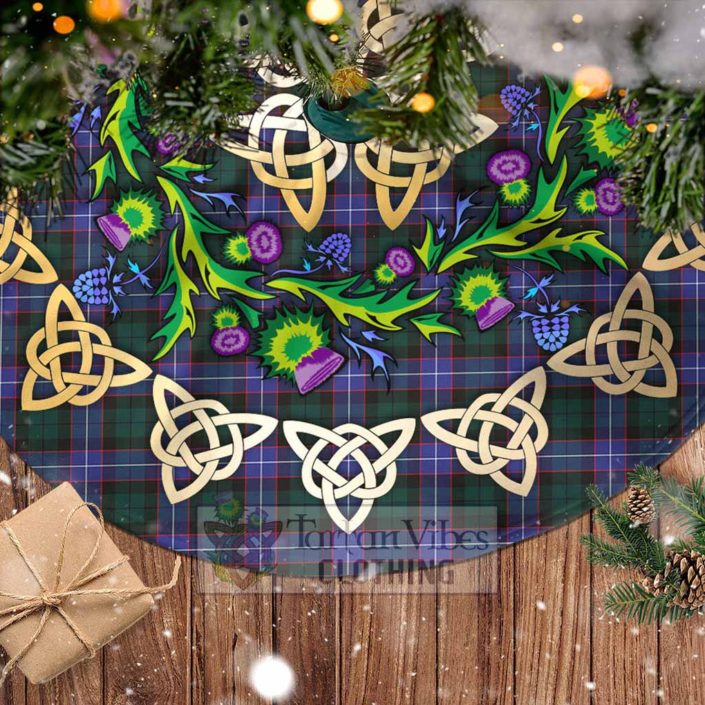 Tartan Vibes Clothing Hunter (Hunterston) Tartan Christmas Tree Skirt with Thistle Celtic Knot Style