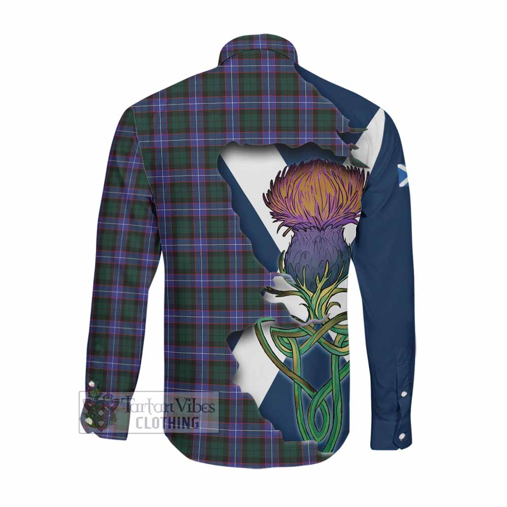 Hunter (Hunterston) Tartan Family Crest Long Sleeve Button Shirt Scottish Thistle Celtic Inspired Men's Shirt - Tartan Vibes Clothing