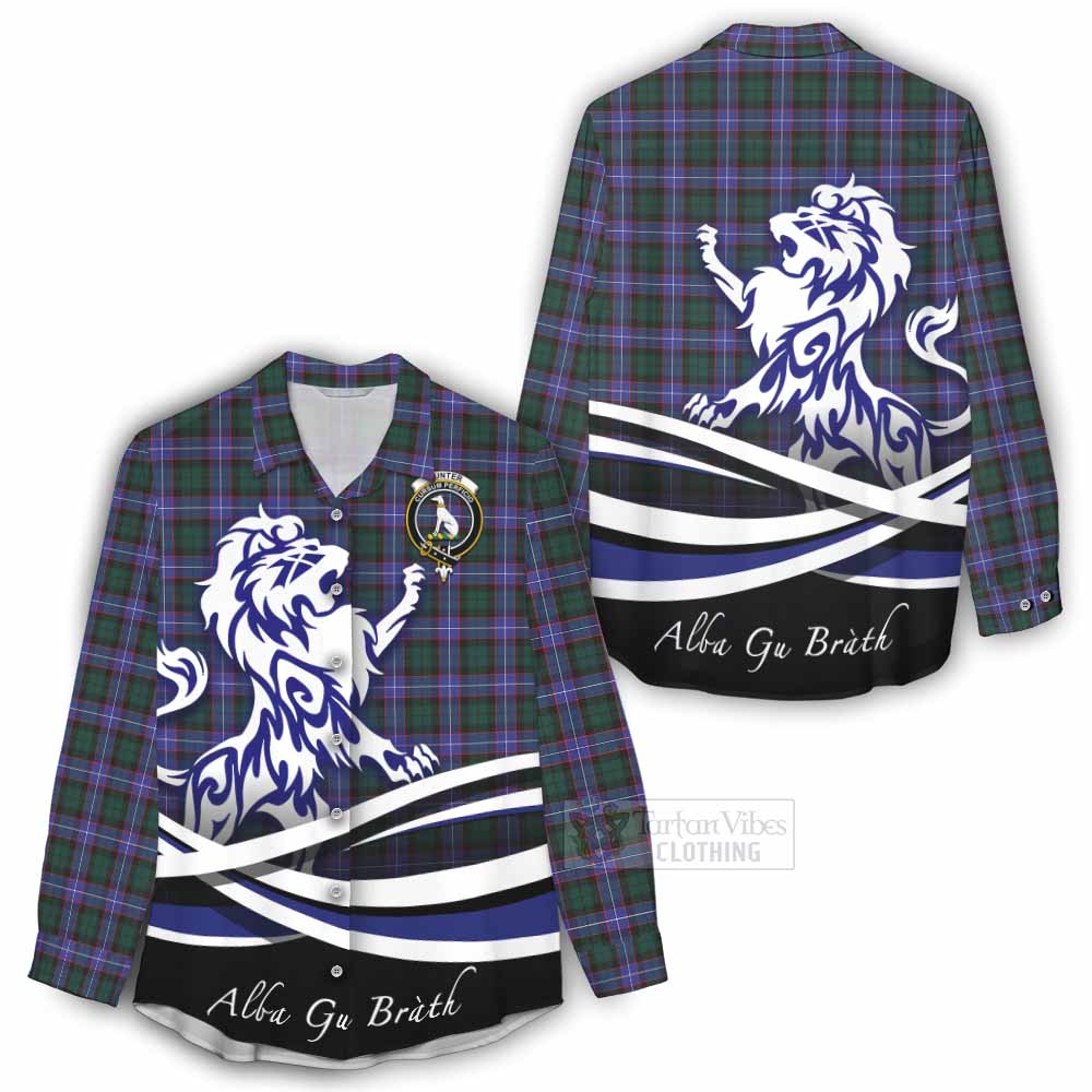 Tartan Vibes Clothing Hunter (Hunterston) Tartan Women's Casual Shirt with Alba Gu Brath Regal Lion Emblem