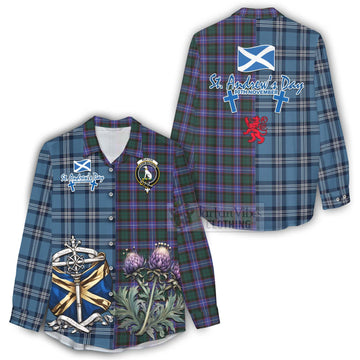 Hunter (Hunterston) Tartan Women's Casual Shirt Happy St. Andrew's Day Half Tartan Style