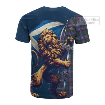 Hunter (Hunterston) Tartan Family Crest Cotton T-shirt with Scottish Majestic Lion