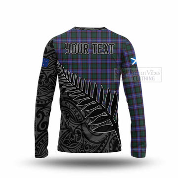 Hunter (Hunterston) Crest Tartan Long Sleeve T-Shirt with New Zealand Silver Fern Half Style