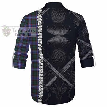 Hunter (Hunterston) Tartan Ghillie Kilt Shirt with Family Crest Cross Sword Thistle Celtic Vibes