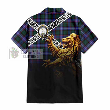Hunter (Hunterston) Crest Tartan Hawaiian Shirt with Golden Lion Emblem Celtic Style - Tartan Vibes Clothing
